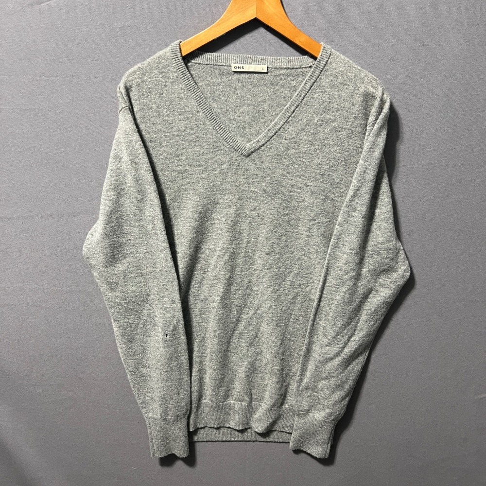 O.N.S Mens V-Neck Sweater Gray Wool Cashmere Blend Knit Size L RN 131026
